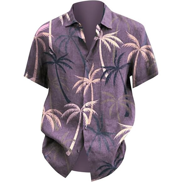 Men's Casual Short Sleeve Hawaiian Print Button Down Beach Shirt Size 3XL - Picture 3 of 6